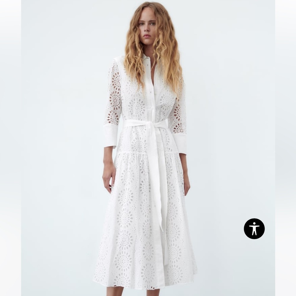 BNWT Zara Belted Eyelet Shirtdress